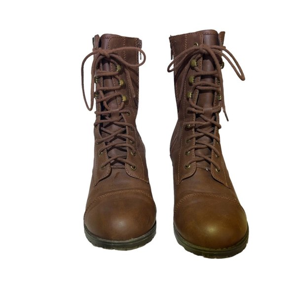 UNR8ED Women's Brown Leather Lace Up Double Zip Boots Cloth Lined -Size‎ 9M - Picture 10 of 11